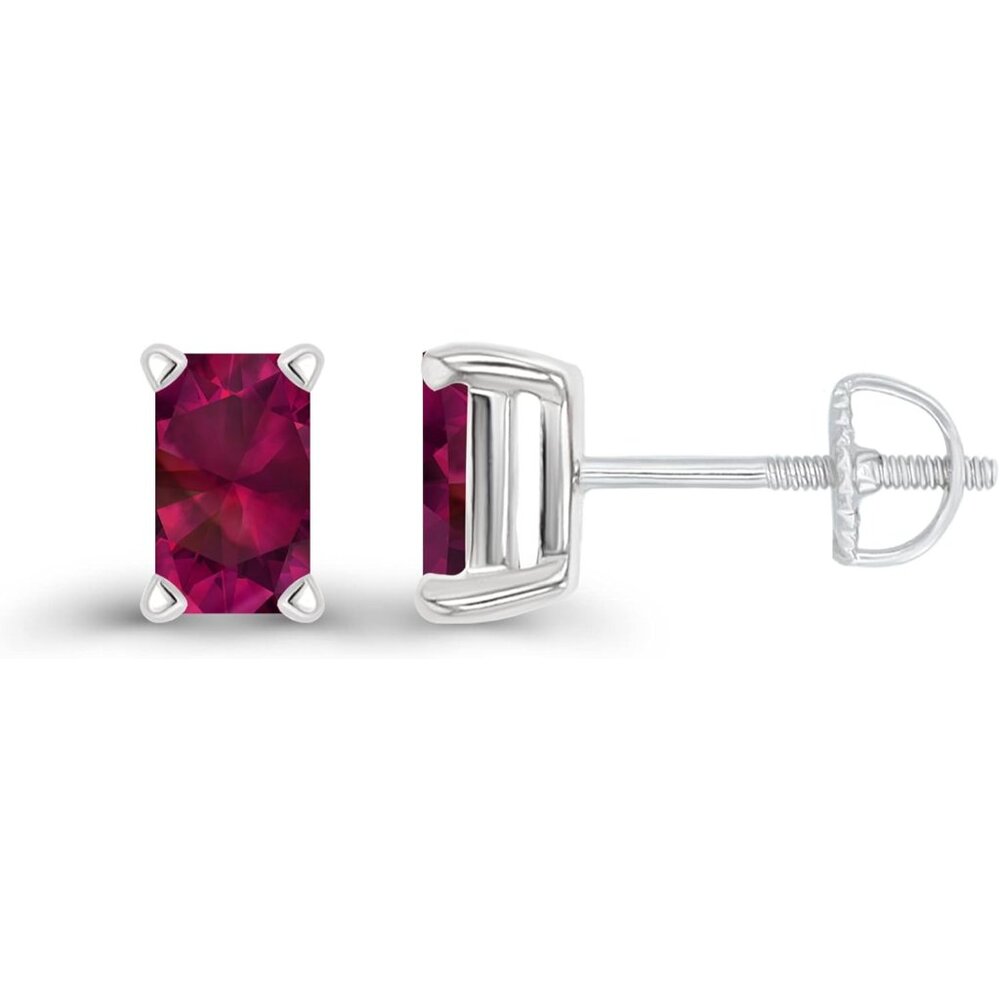Sterling Silver Ruby Birthstone Stud Earrings 6x4… - image 2